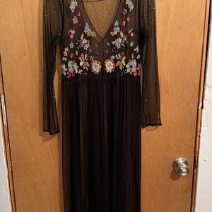 Elegant Black Floral Embroidered Dress